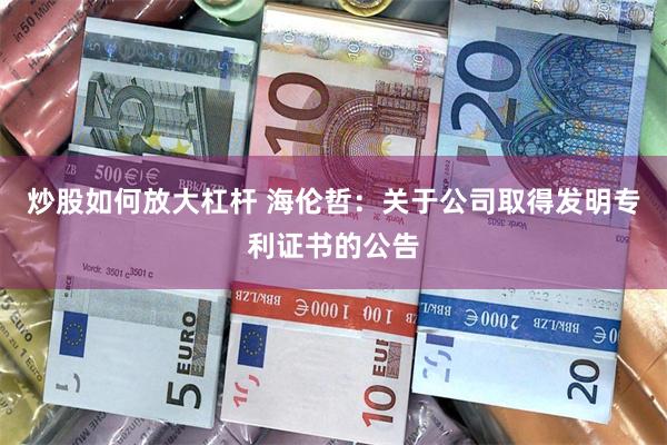 炒股如何放大杠杆 海伦哲：关于公司取得发明专利证书的公告